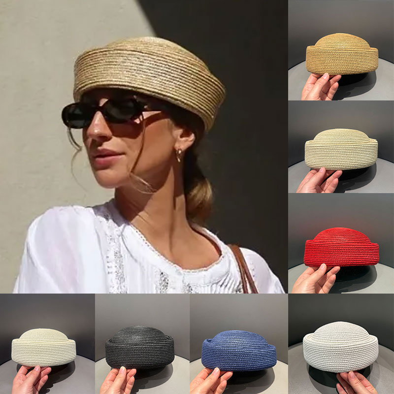 Paper Straw Color - Nieuwe zomerse handgemaakte strohoed met klep,